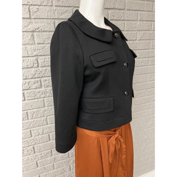 Ann Taylor Women Black Peter Pan Collar Cropped Three Button Jacket Size 6 - Picture 4 of 8